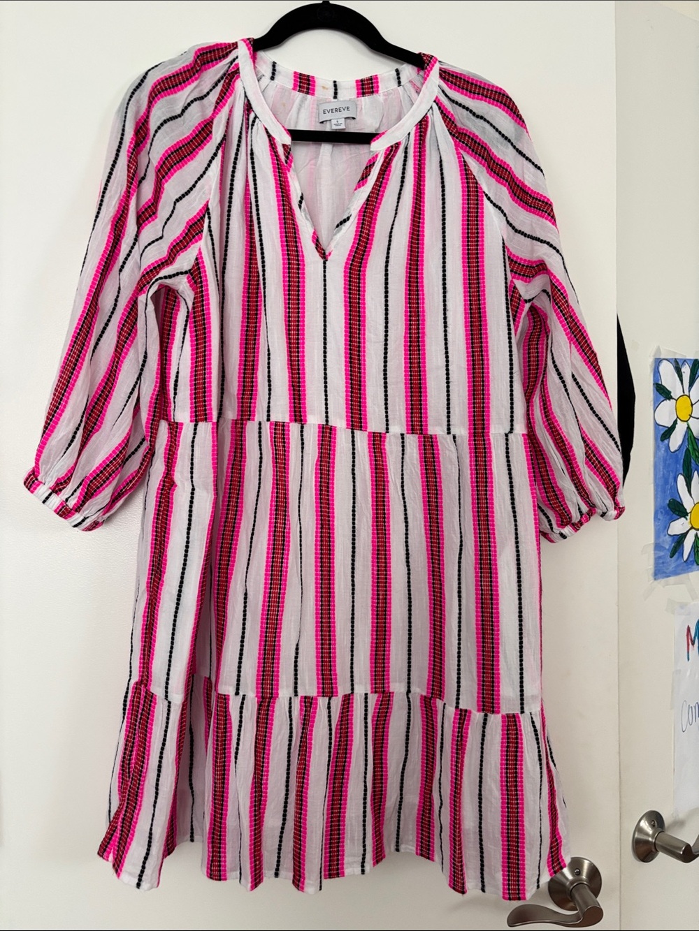 Evereve Pink, White & Black Striped Tiered Tunic